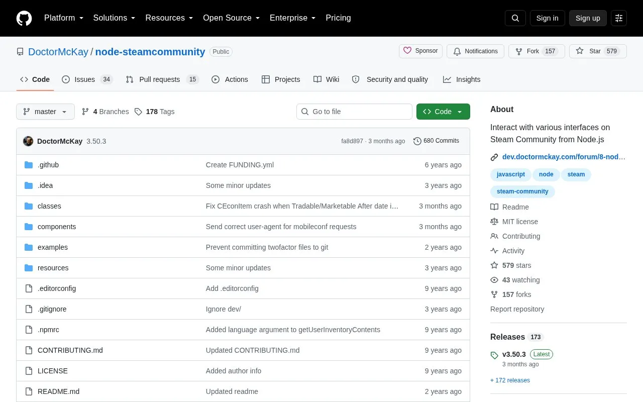 node-steamcommunity homepage screenshot