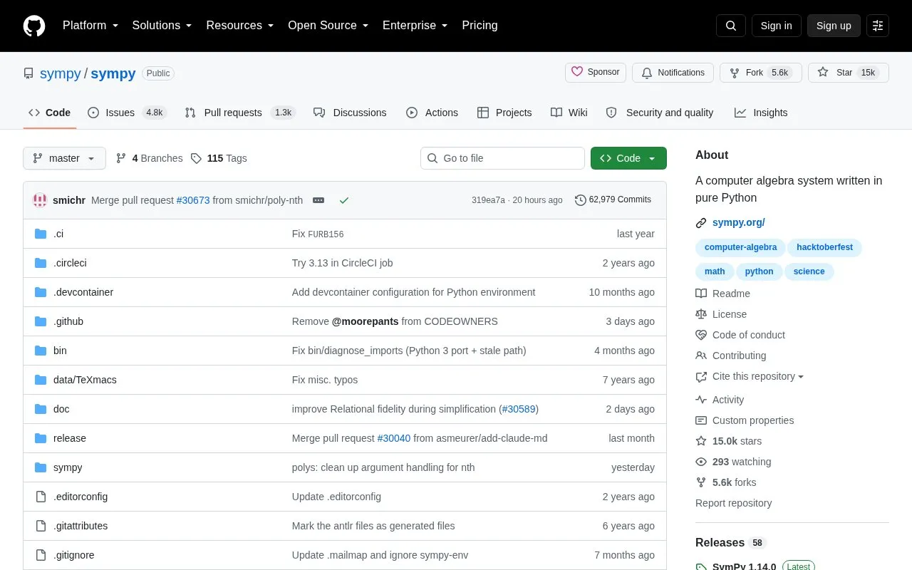 SymPy homepage screenshot