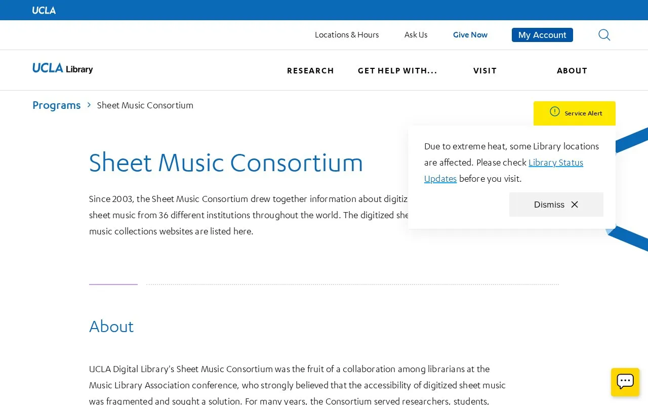 Sheet Music Consortium homepage screenshot