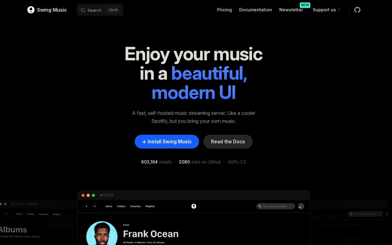 Swing homepage screenshot