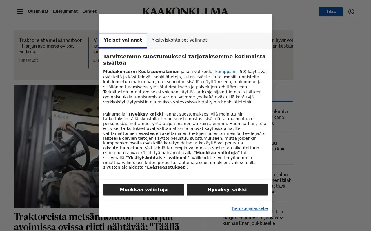 Kaakonkulma homepage screenshot