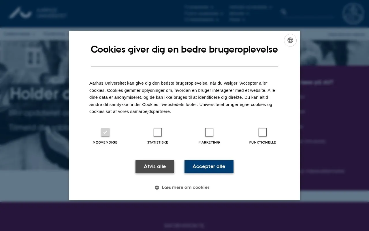 Aarhus University homepage screenshot