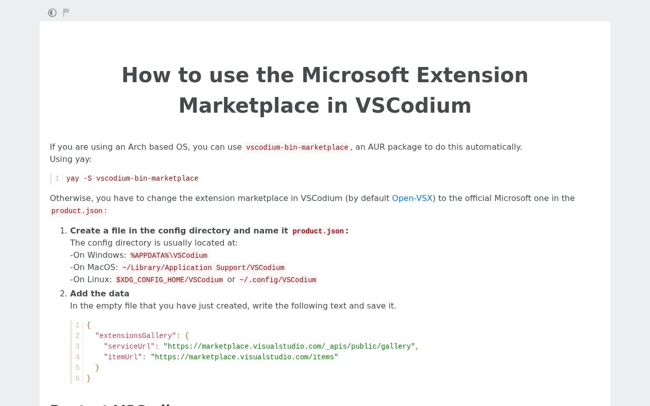 VSCodium Guide homepage screenshot