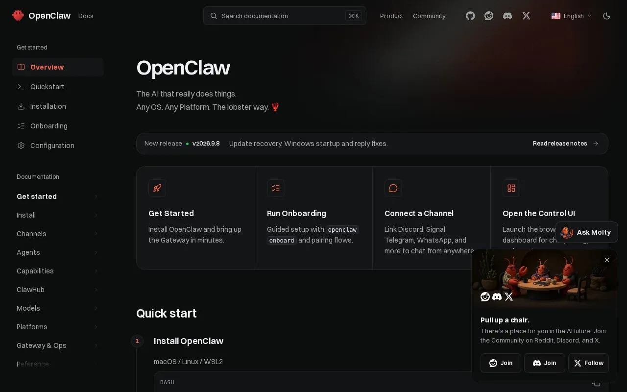 Docs homepage screenshot