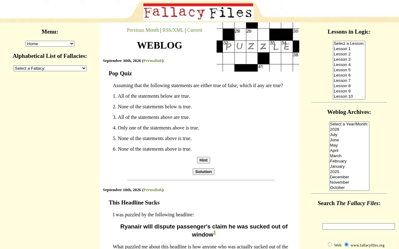 FallacyFiles homepage screenshot