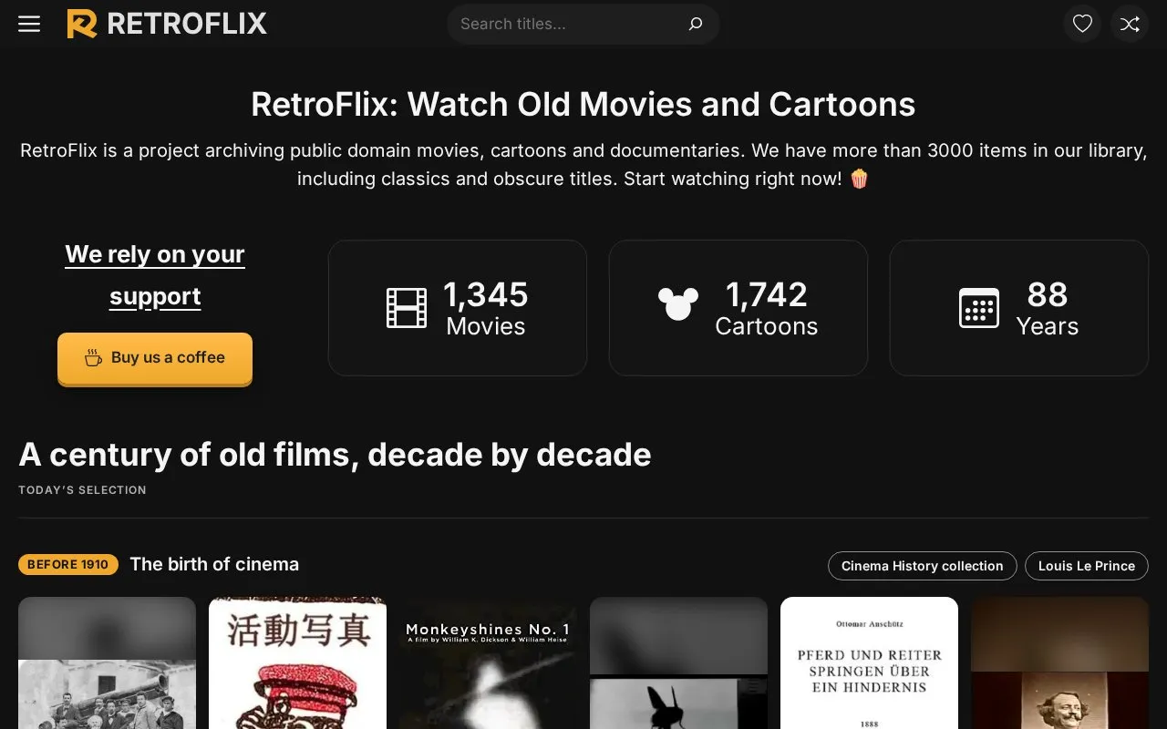 RetroFlix homepage screenshot