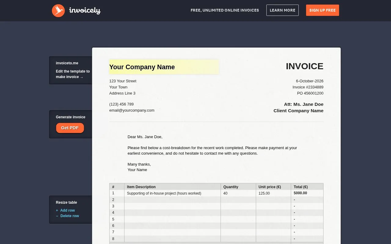Invoicely homepage screenshot