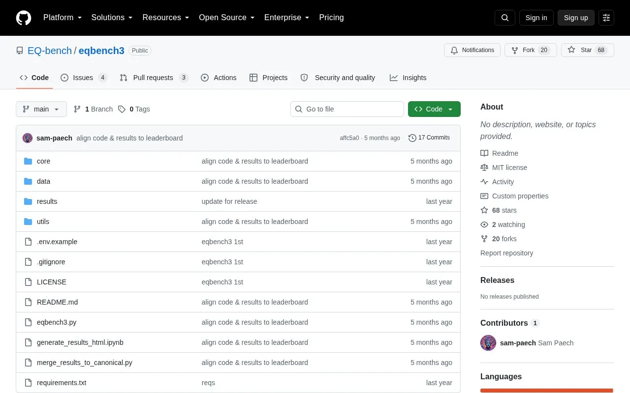 Eqbench3 homepage screenshot