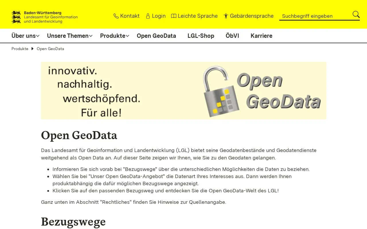 Offene Daten LGL Baden-Württemberg homepage screenshot