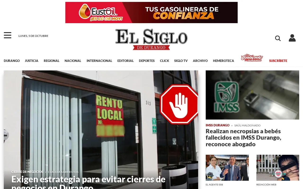 Siglo de Durango homepage screenshot
