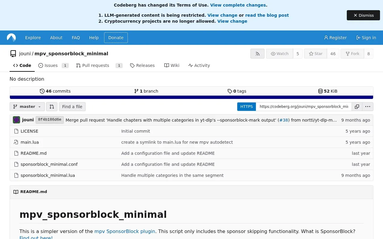 Mpv Sponsorblock Minimal homepage screenshot