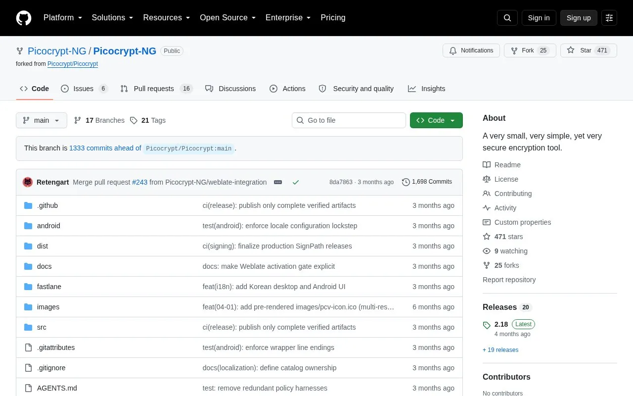 Picocrypt-NG homepage screenshot