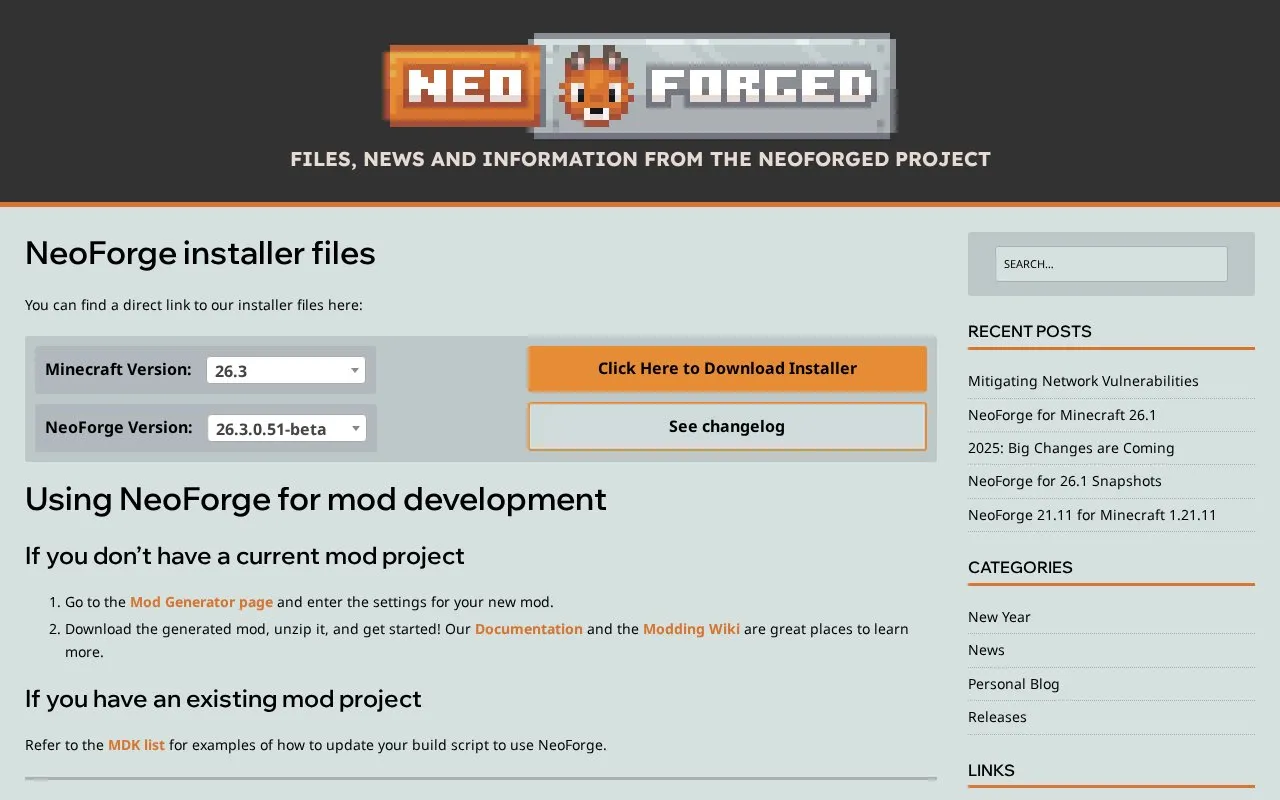 NeoForged homepage screenshot