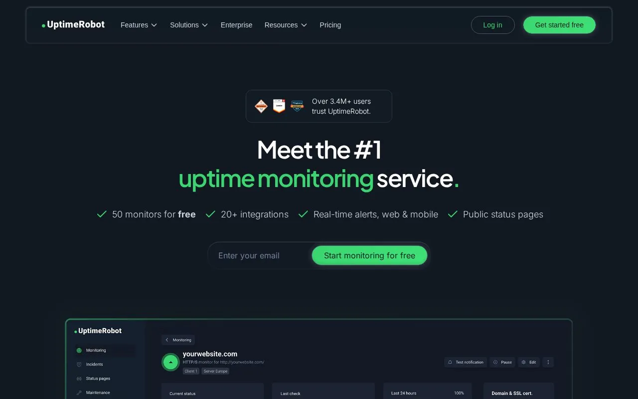 UptimeRobot homepage screenshot