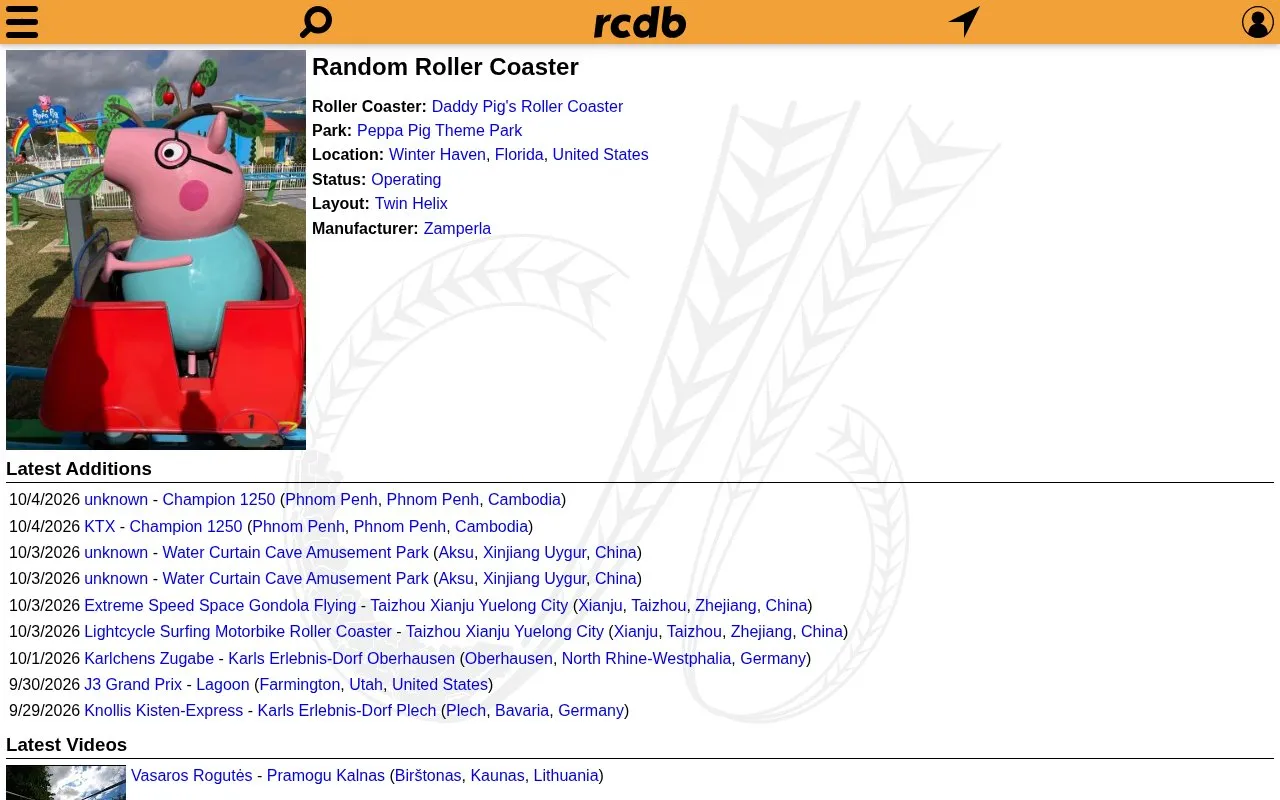 RCDB homepage screenshot