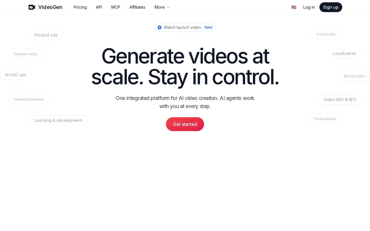 VideoGen homepage screenshot