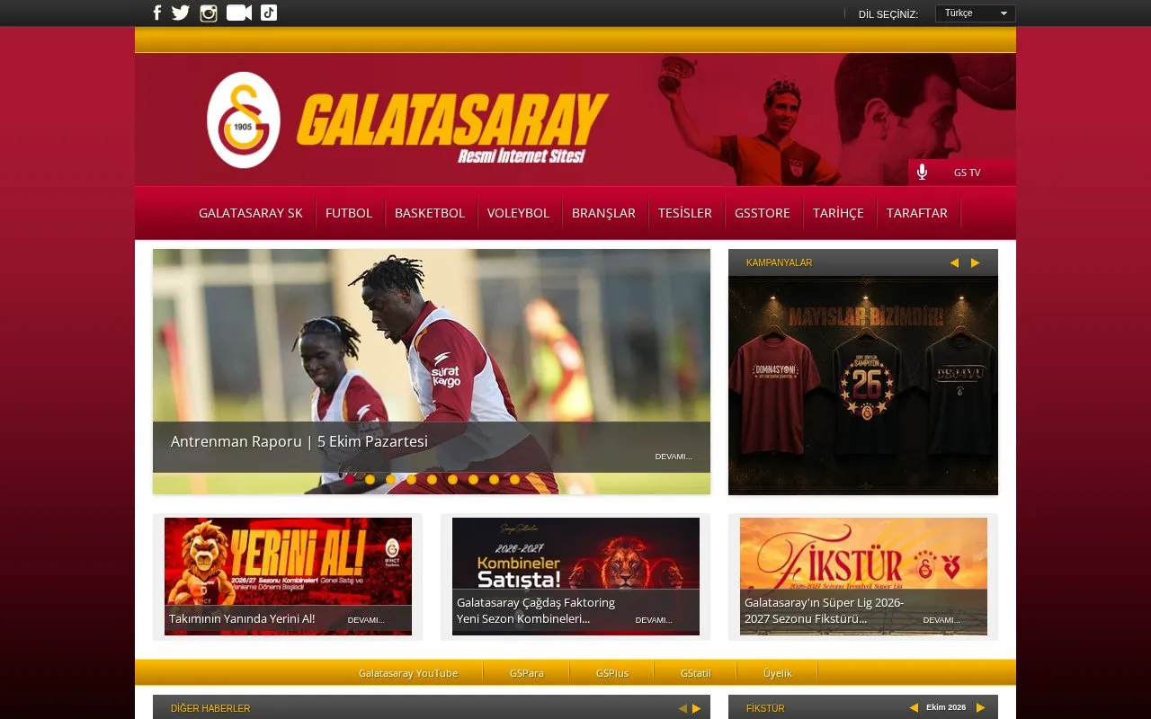 Galatasaray homepage screenshot