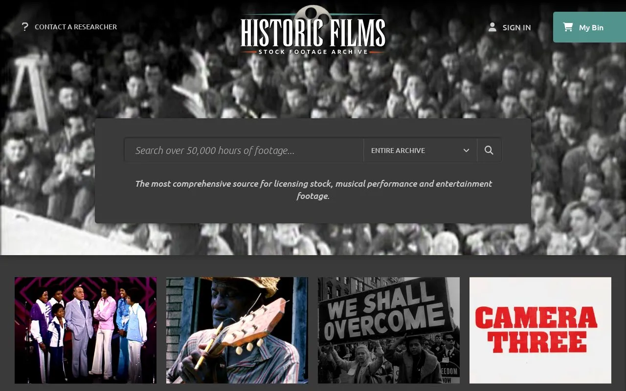 Historic Films homepage screenshot