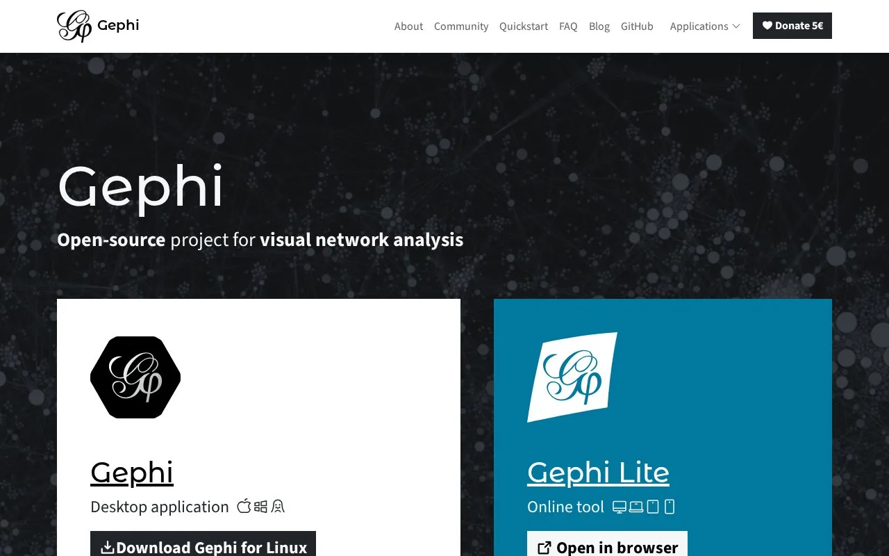 Gephi homepage screenshot