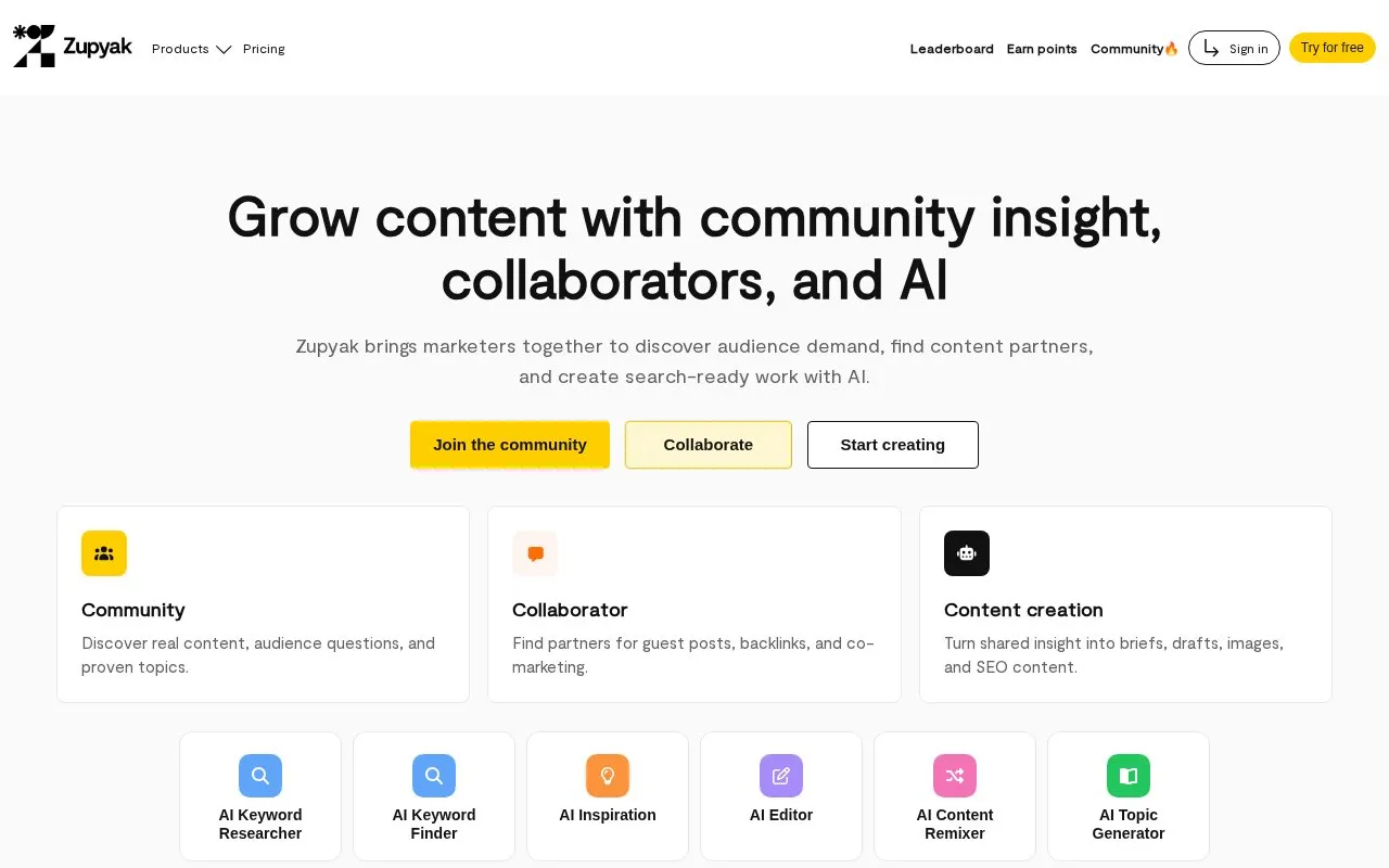 Zupyak homepage screenshot