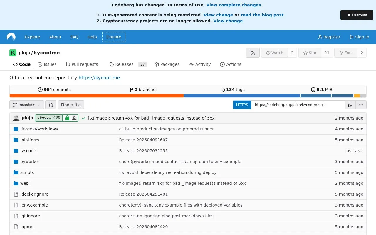 Kycnotme homepage screenshot