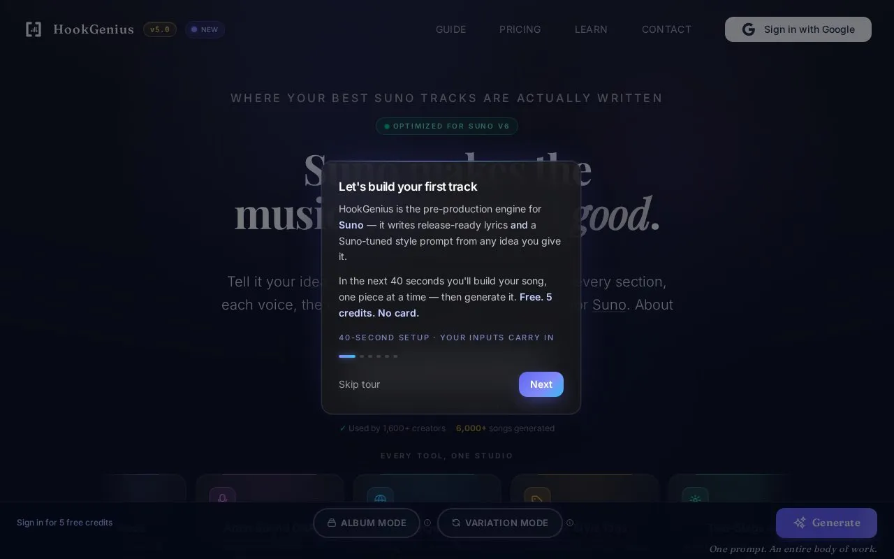 HookGenius homepage screenshot