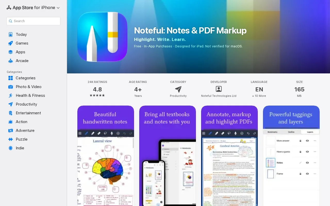 Noteful homepage screenshot