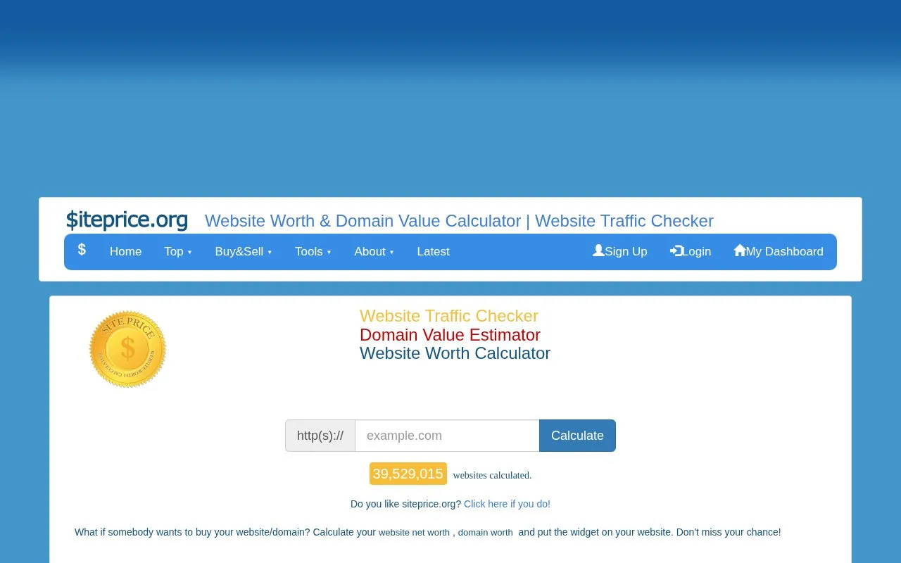 SitePrice homepage screenshot