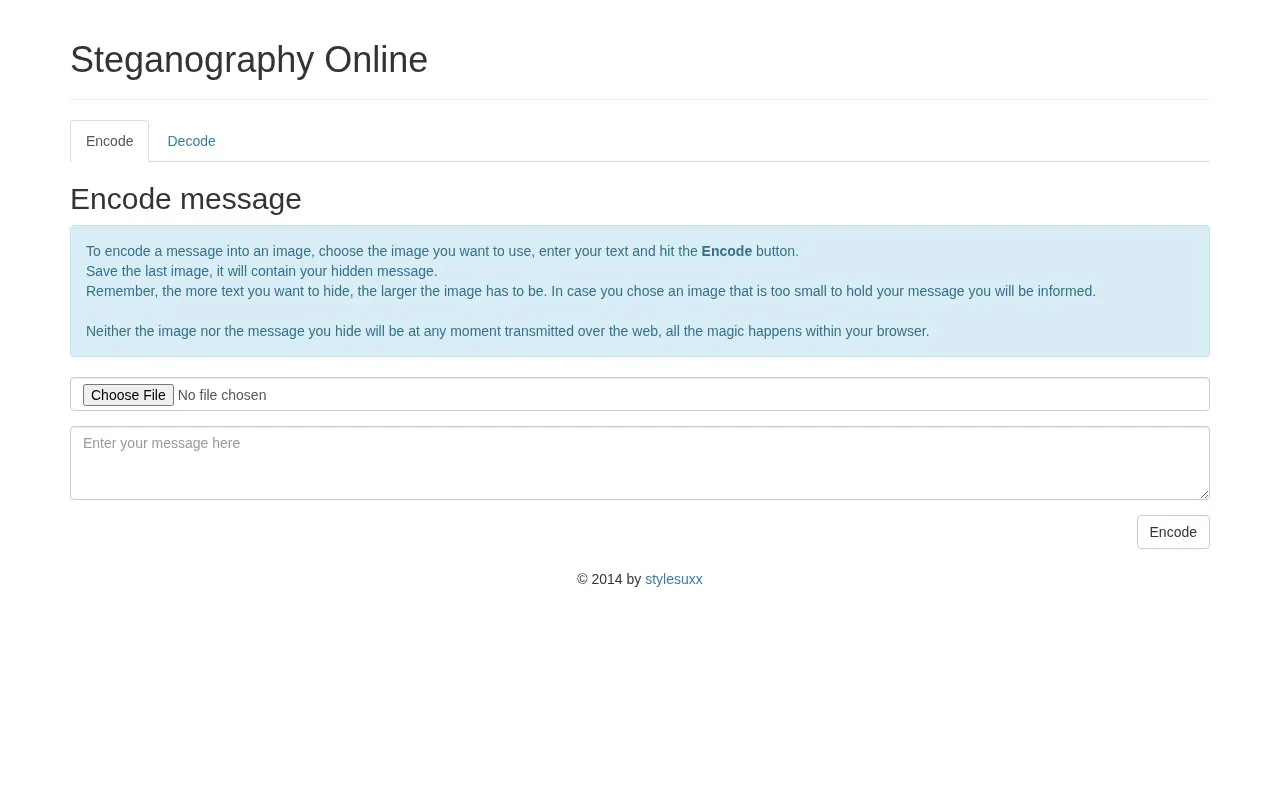 Steganography Online homepage screenshot
