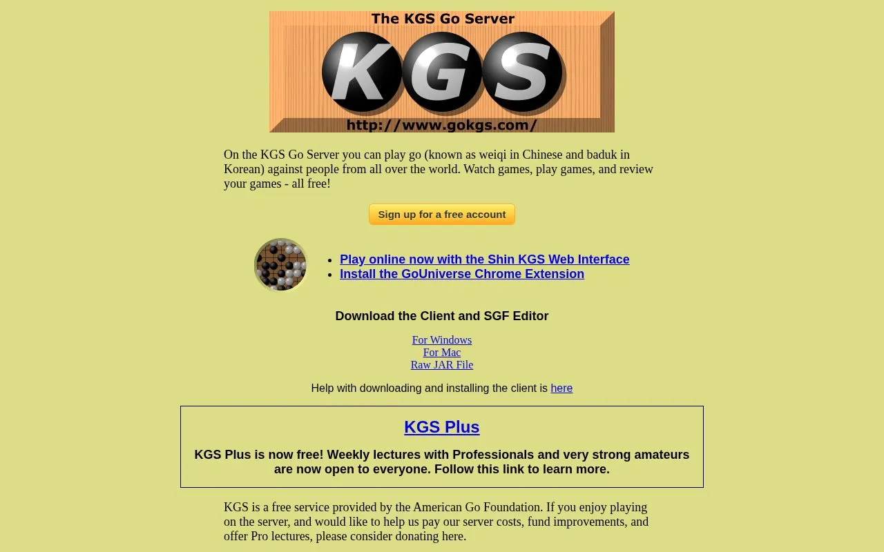 KGS Go Server homepage screenshot