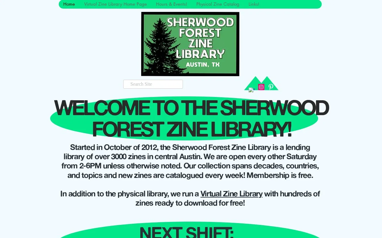 Sherwood Forest homepage screenshot