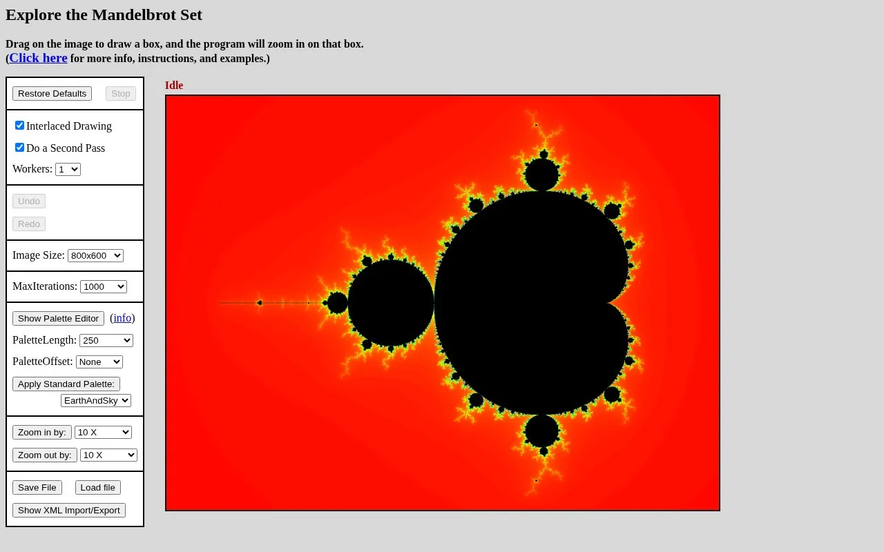 Mandelbrot Explorer homepage screenshot
