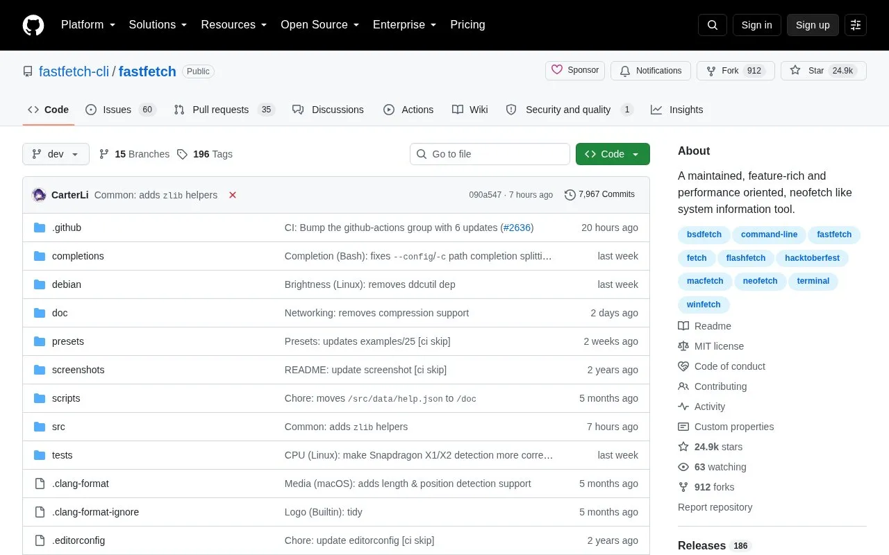 fastfetch homepage screenshot