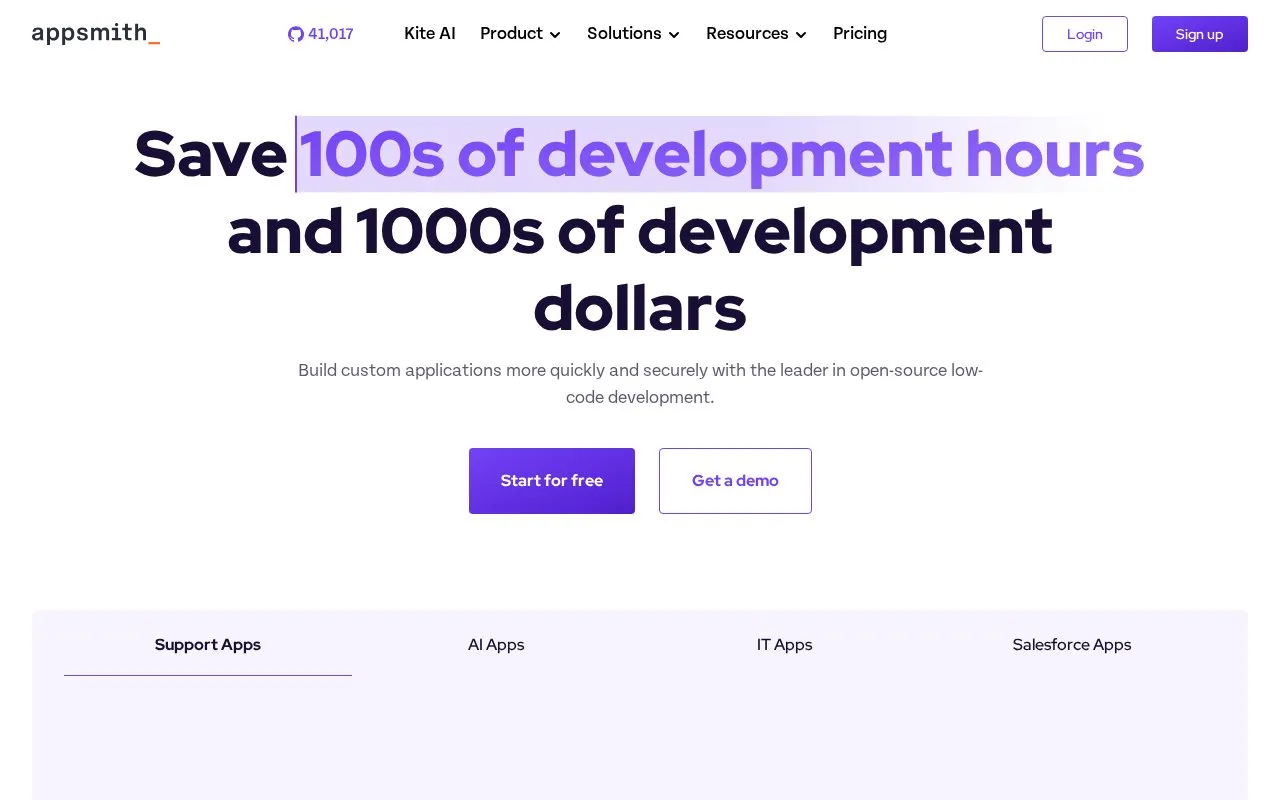 Appsmith homepage screenshot