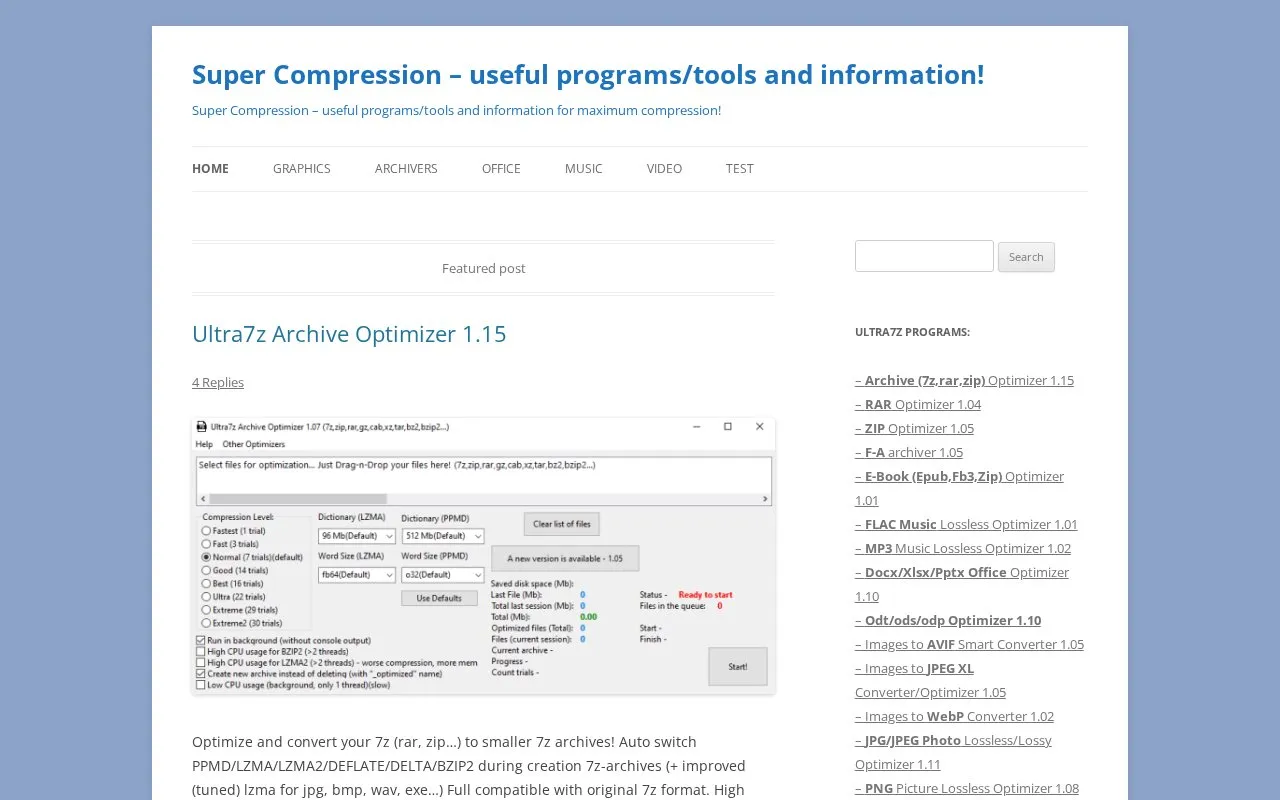 SuperCompression homepage screenshot
