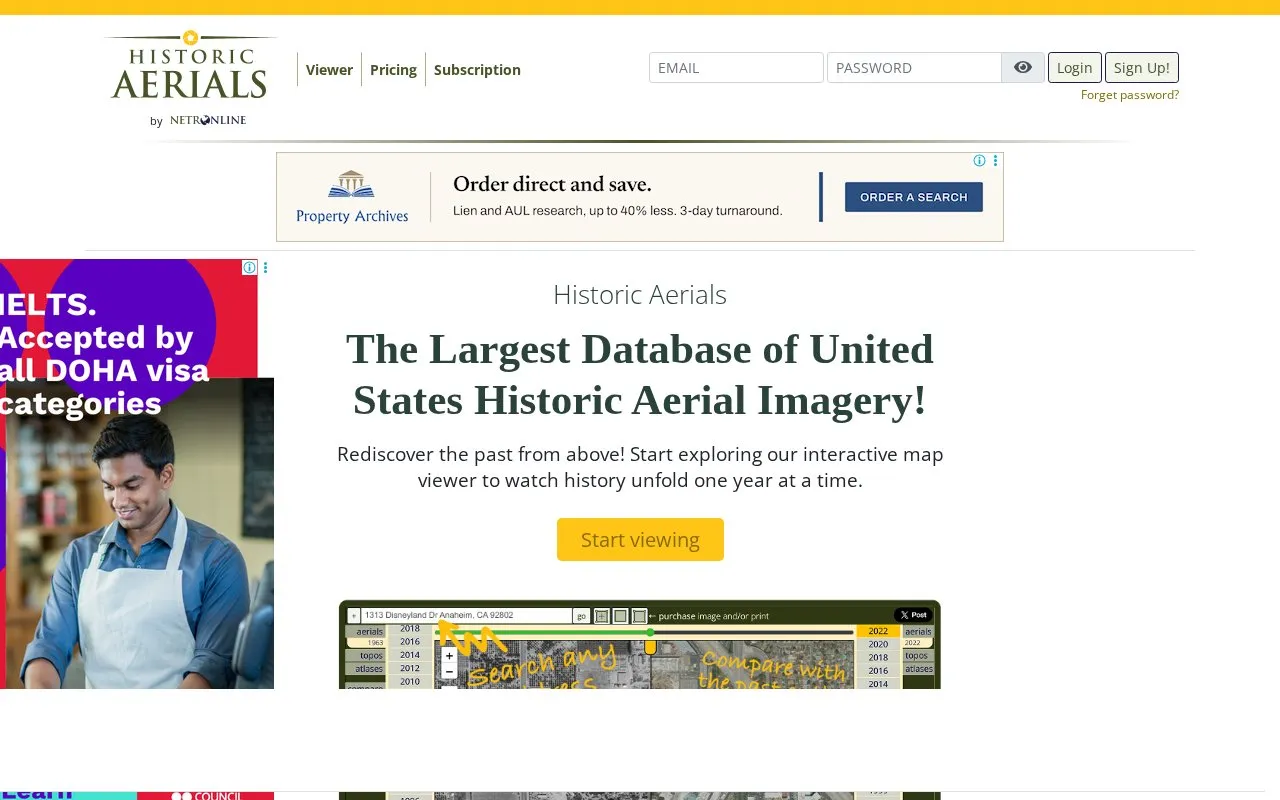 Historic Aerials homepage screenshot