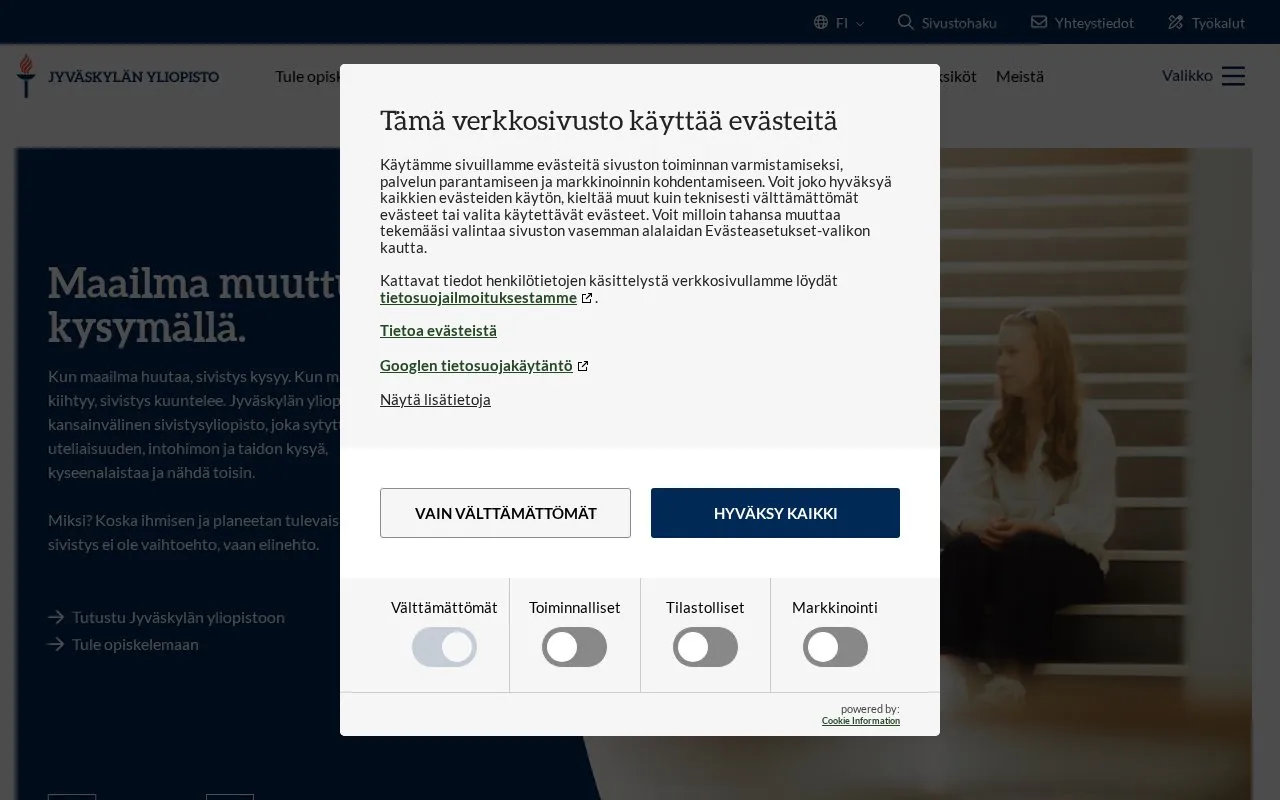 University of Jyvaskyla homepage screenshot