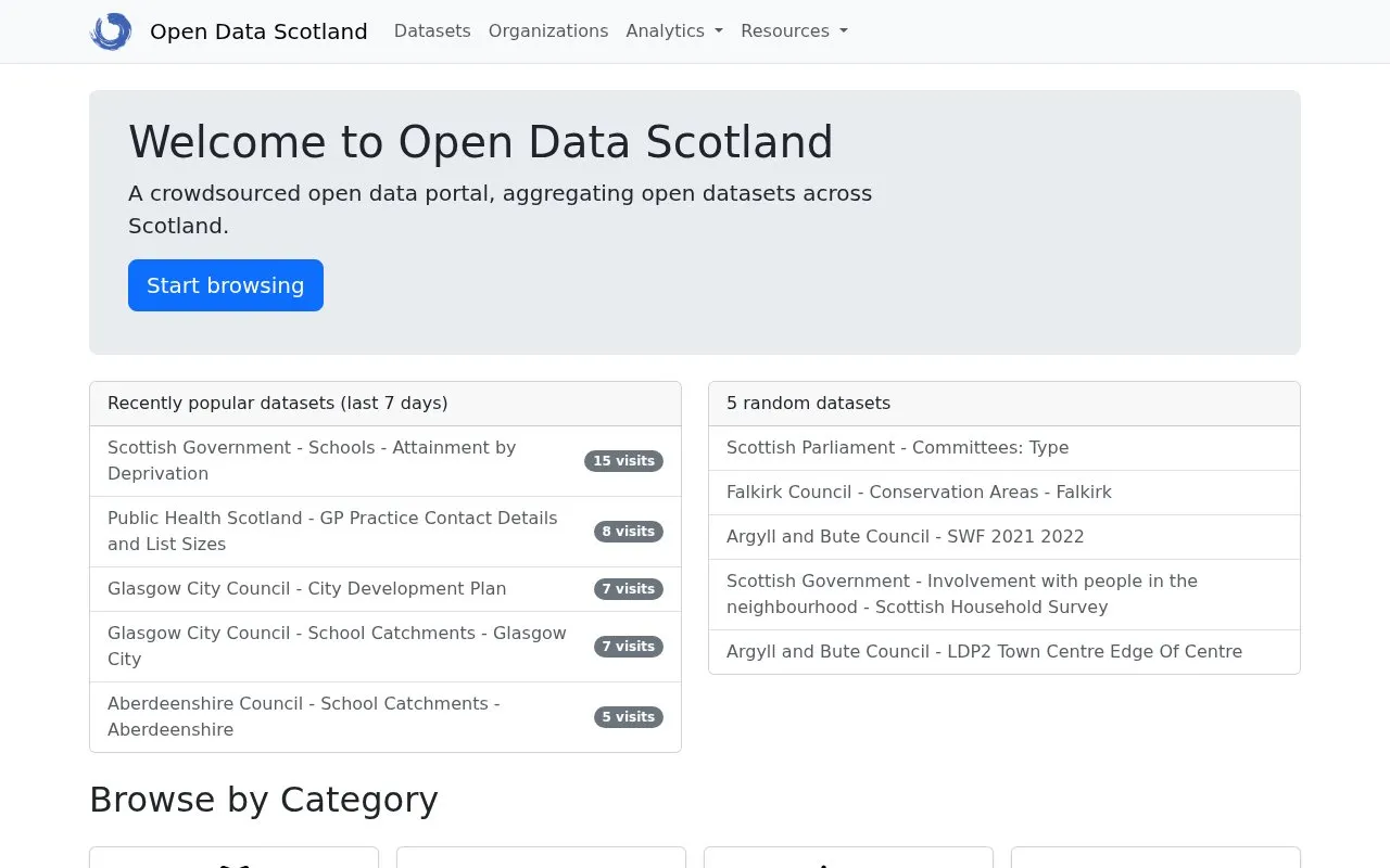 Open Data Scotland homepage screenshot