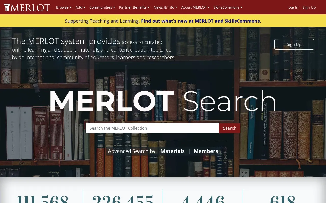 Merlot homepage screenshot