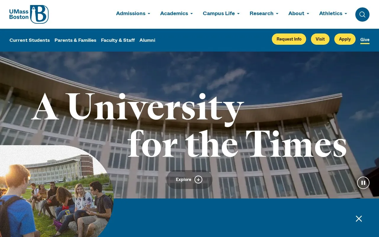 University of Massachusetts, Boston homepage screenshot
