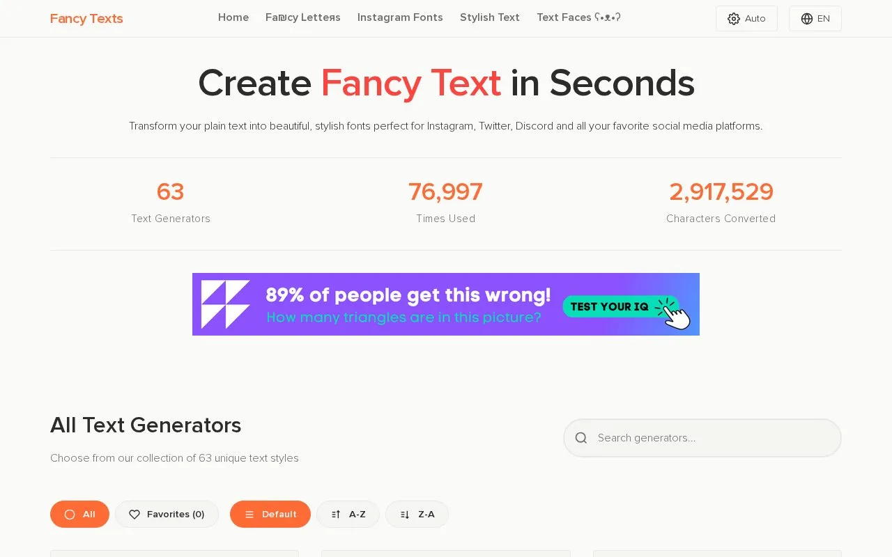 Fancy Text Decorator homepage screenshot