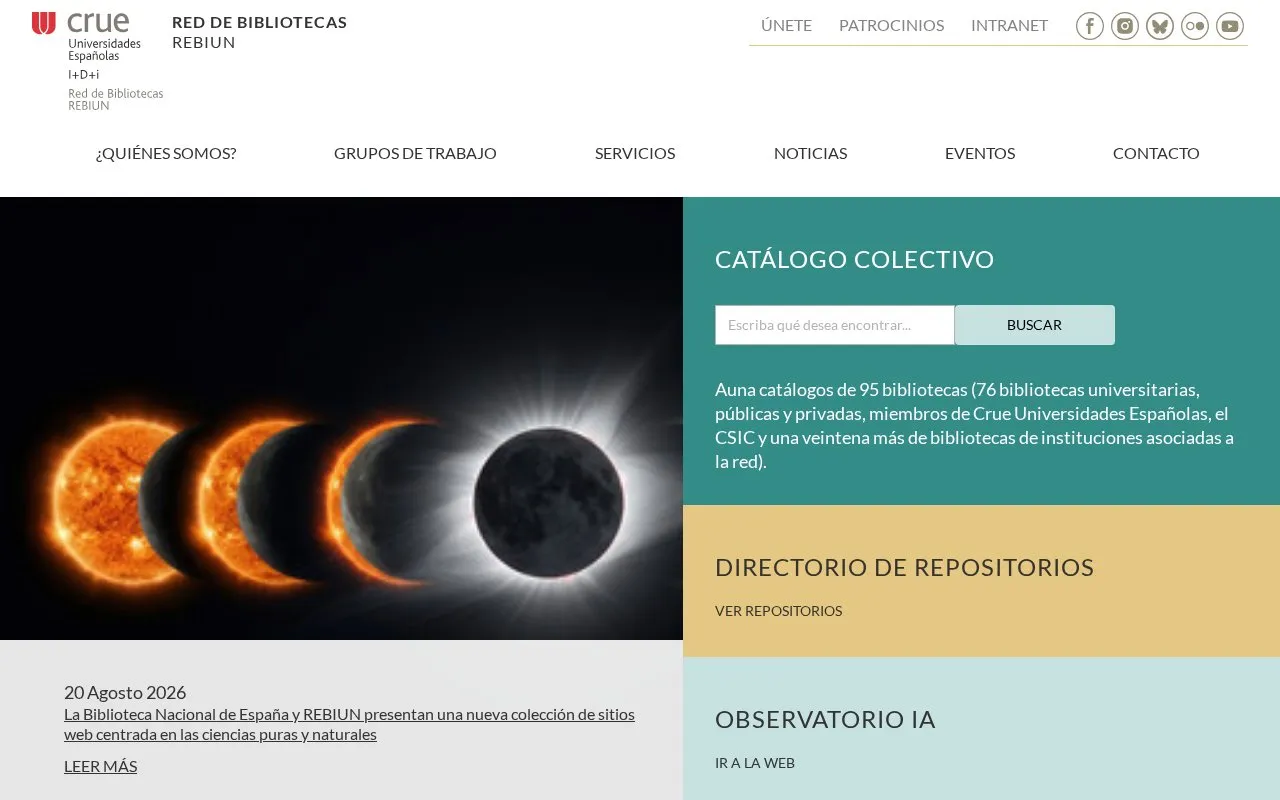 Red de Bibliotecas Universitarias Españolas homepage screenshot