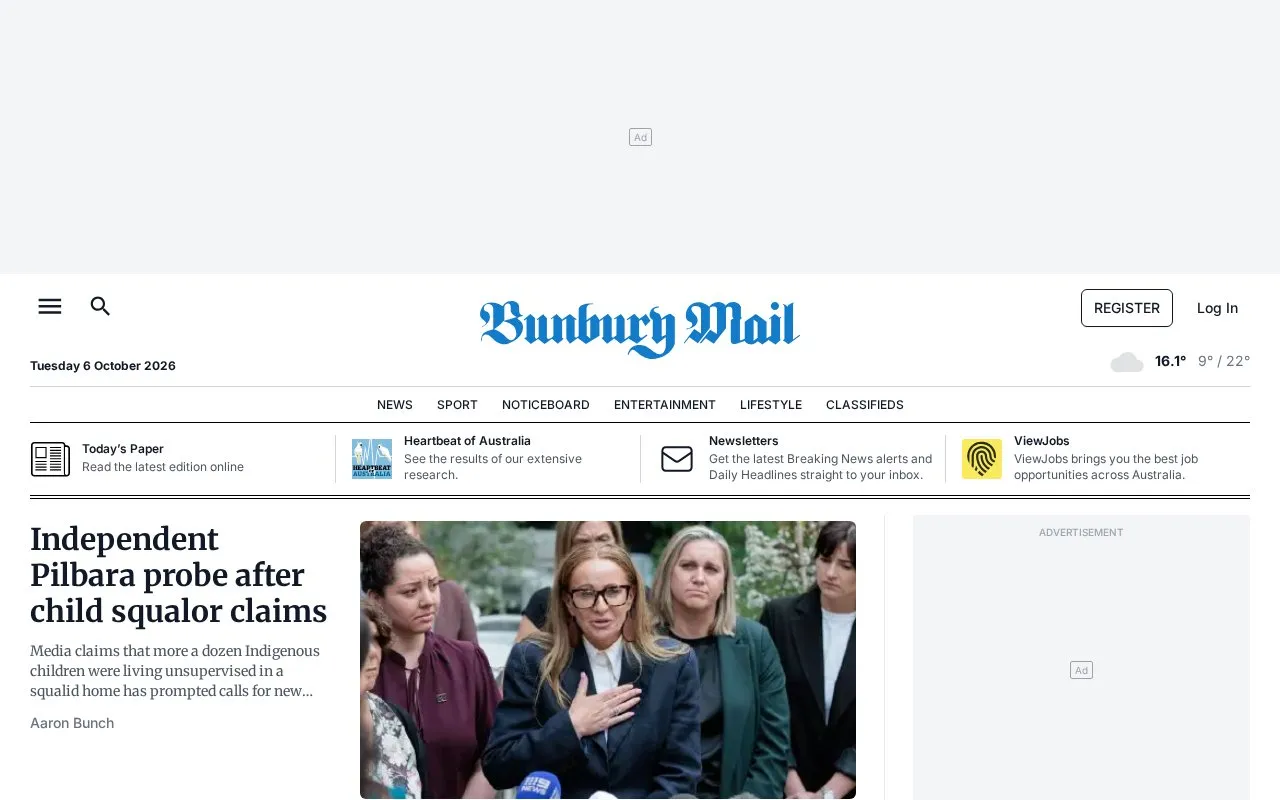 Bunbury Mail homepage screenshot