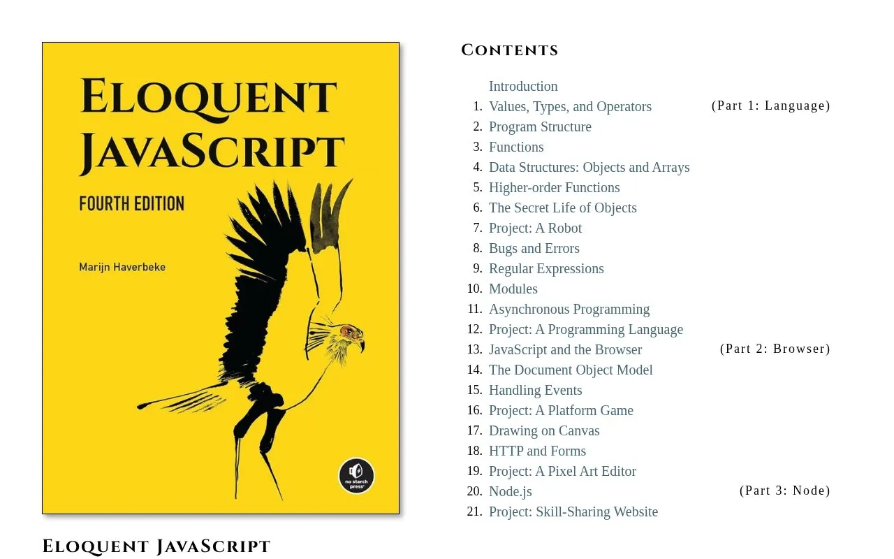 EloquentJavaScript homepage screenshot