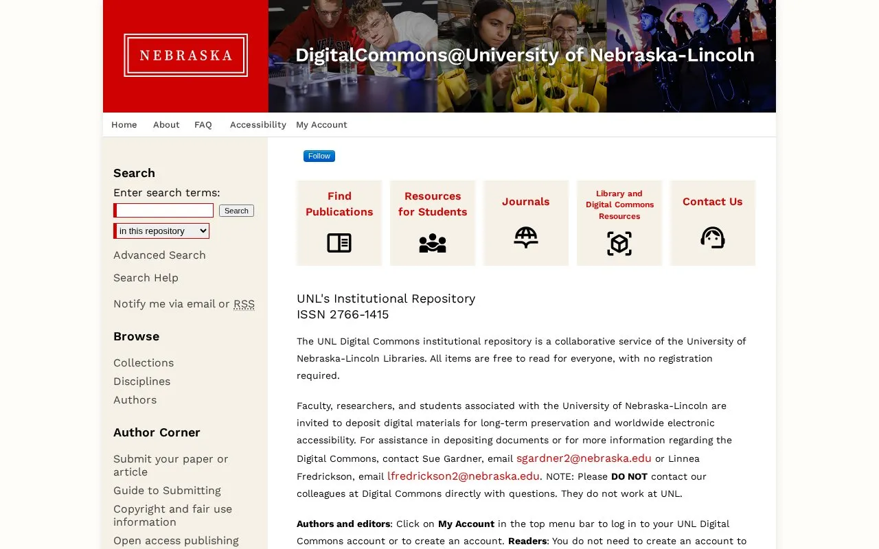 Digital Commons at University of Nebraska homepage screenshot