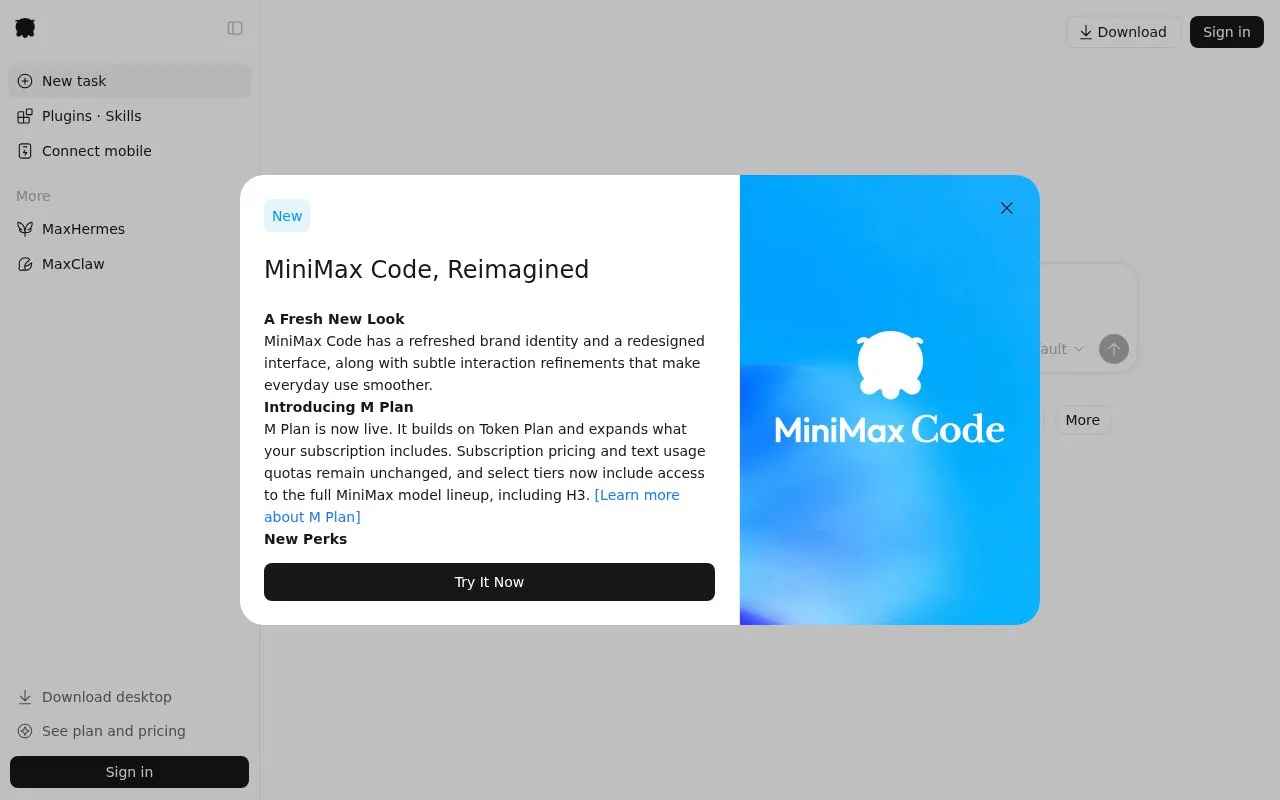 MiniMax AI homepage screenshot