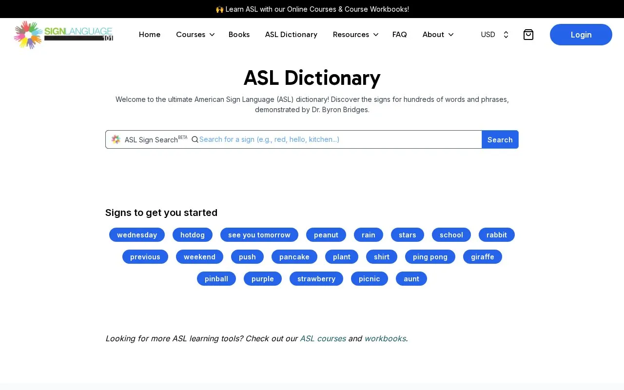 Sign Language 101 homepage screenshot
