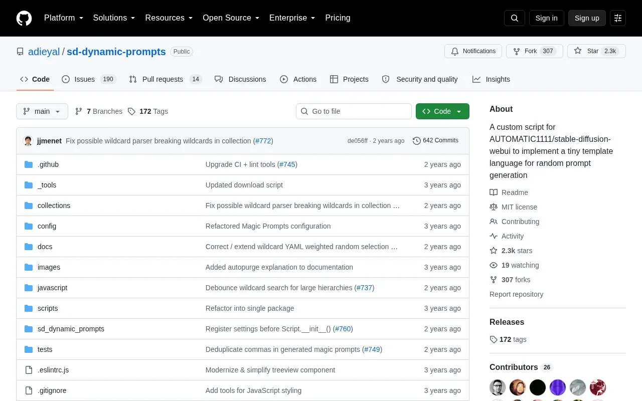 SD Dynamic Prompts homepage screenshot