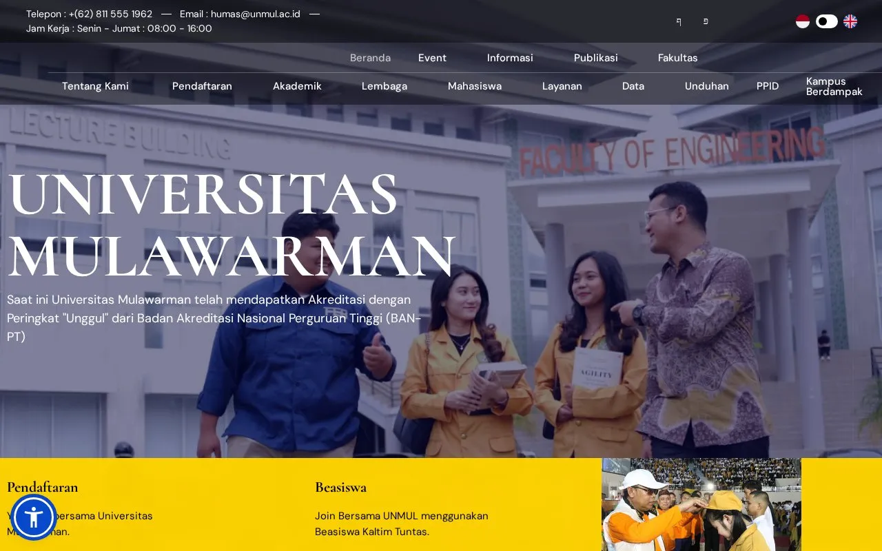 Mulawarman University homepage screenshot
