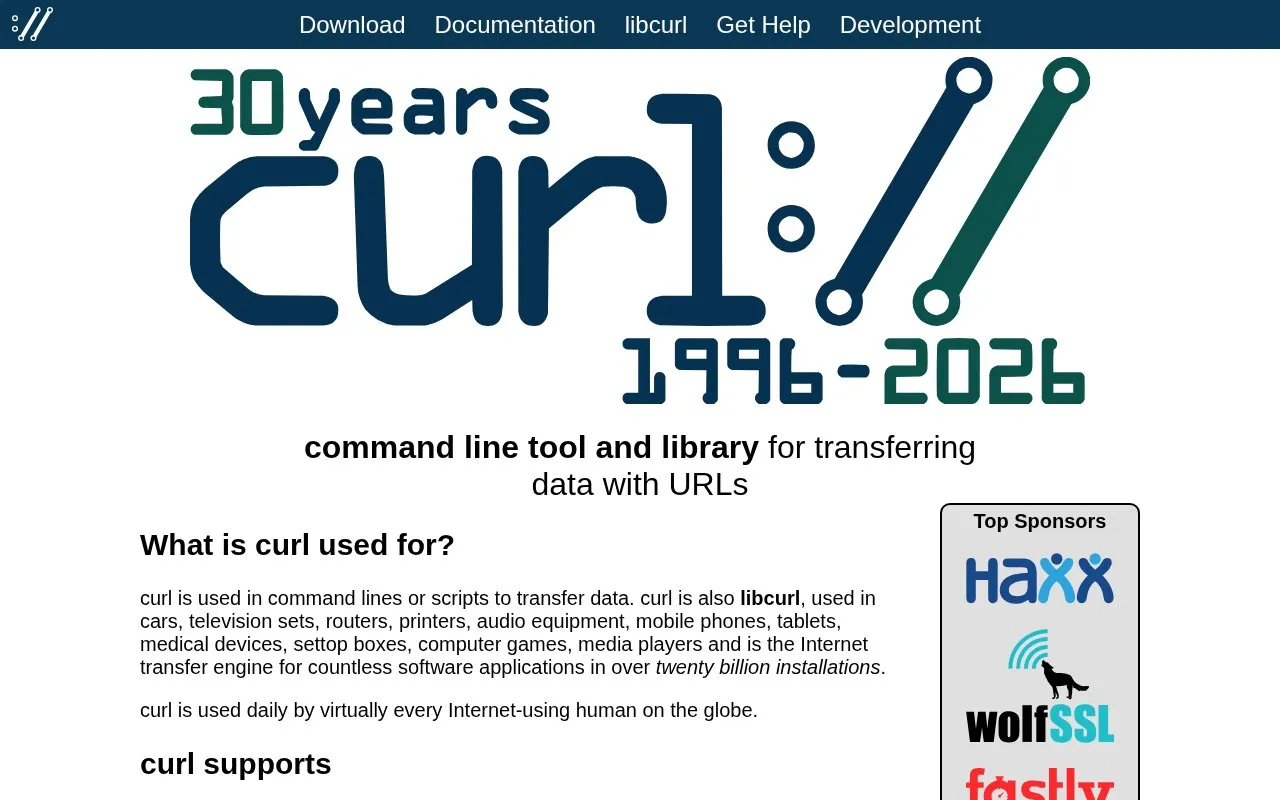 curl homepage screenshot
